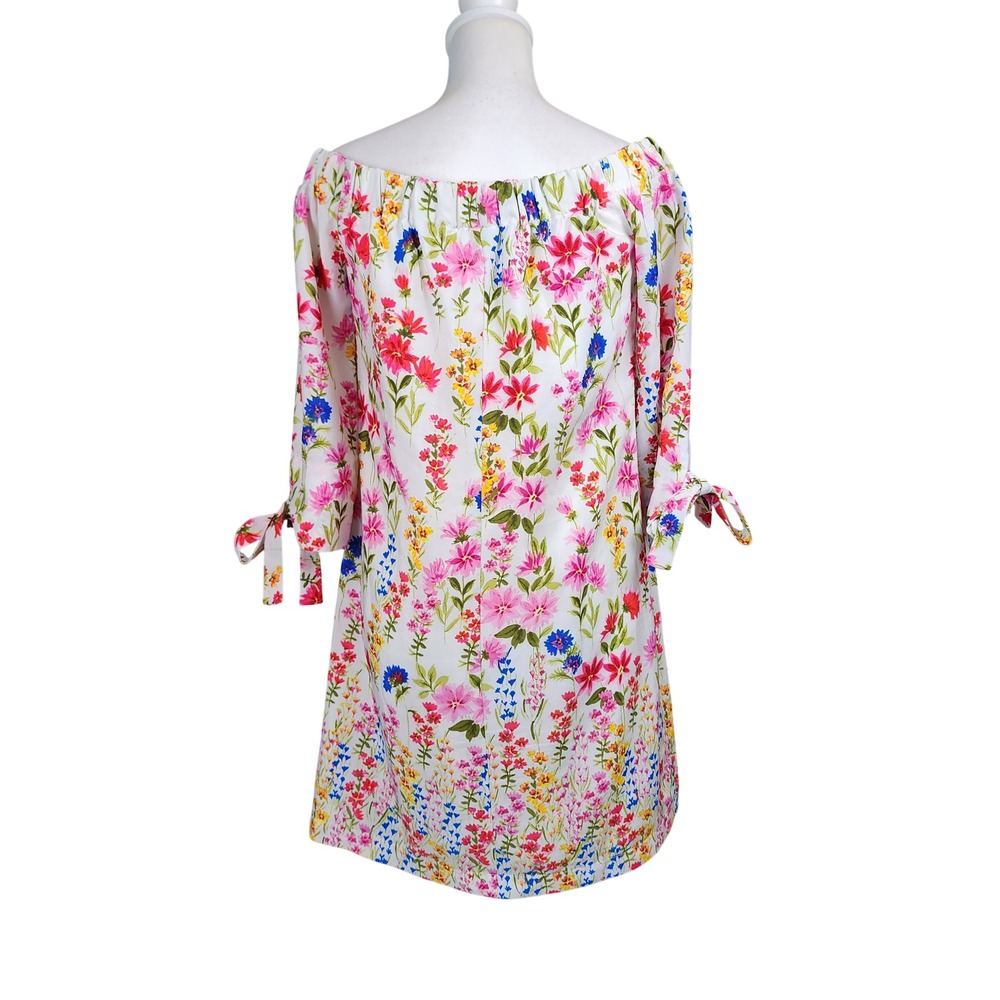 Vince Camuto Spring Wedding Guest Dress 6‎ White Pink Floral Off Shoulder Shift